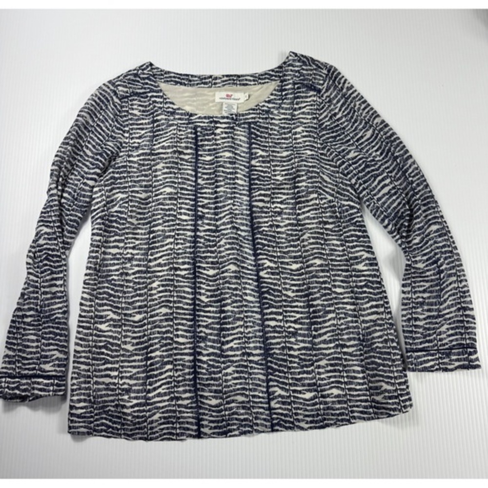 Vineyard Vines Silk Blend Top Long Sleeve Pleated Detail Size 0